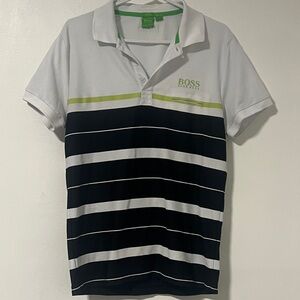 Hugo Boss Navy and White Striped Polo